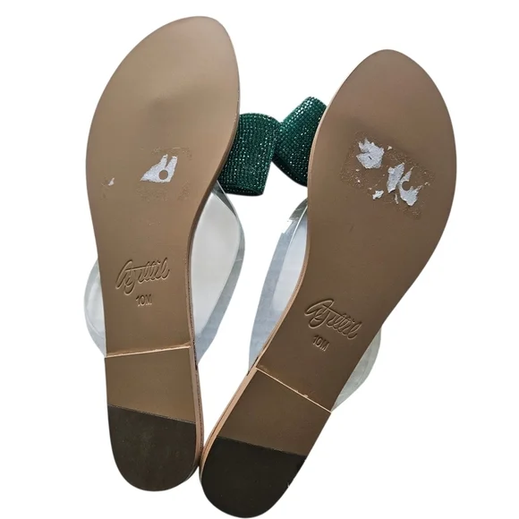 Aminah Green Crystal Bow Flip Flop Sandals - Picture 3 of 11